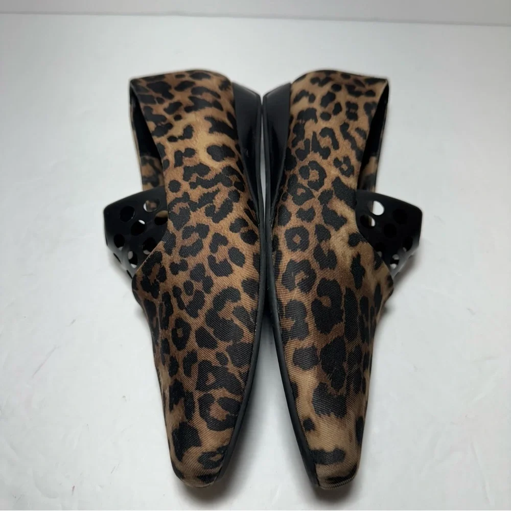 Vionic Shoes Powell Leopard Animal Print Demi Wedge Square Slip On Tan Size 7.5